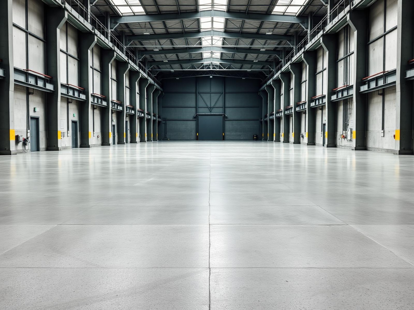 Gereinigte mineralische Betonbodenfläche in einer Industriehalle